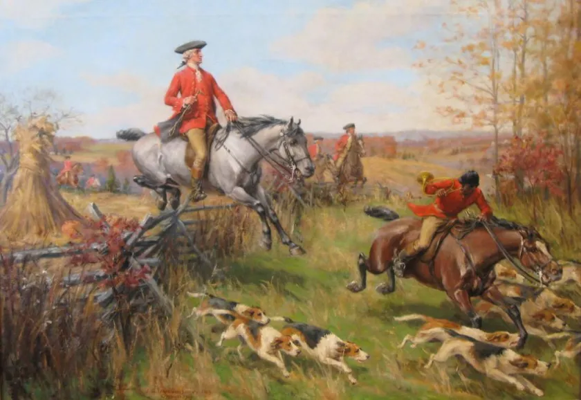 Painting depicting George Washington with Hunting dogs