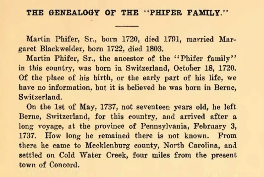 Genealogy of the Phifer Family
