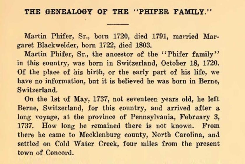 Genealogy of the Phifer Family