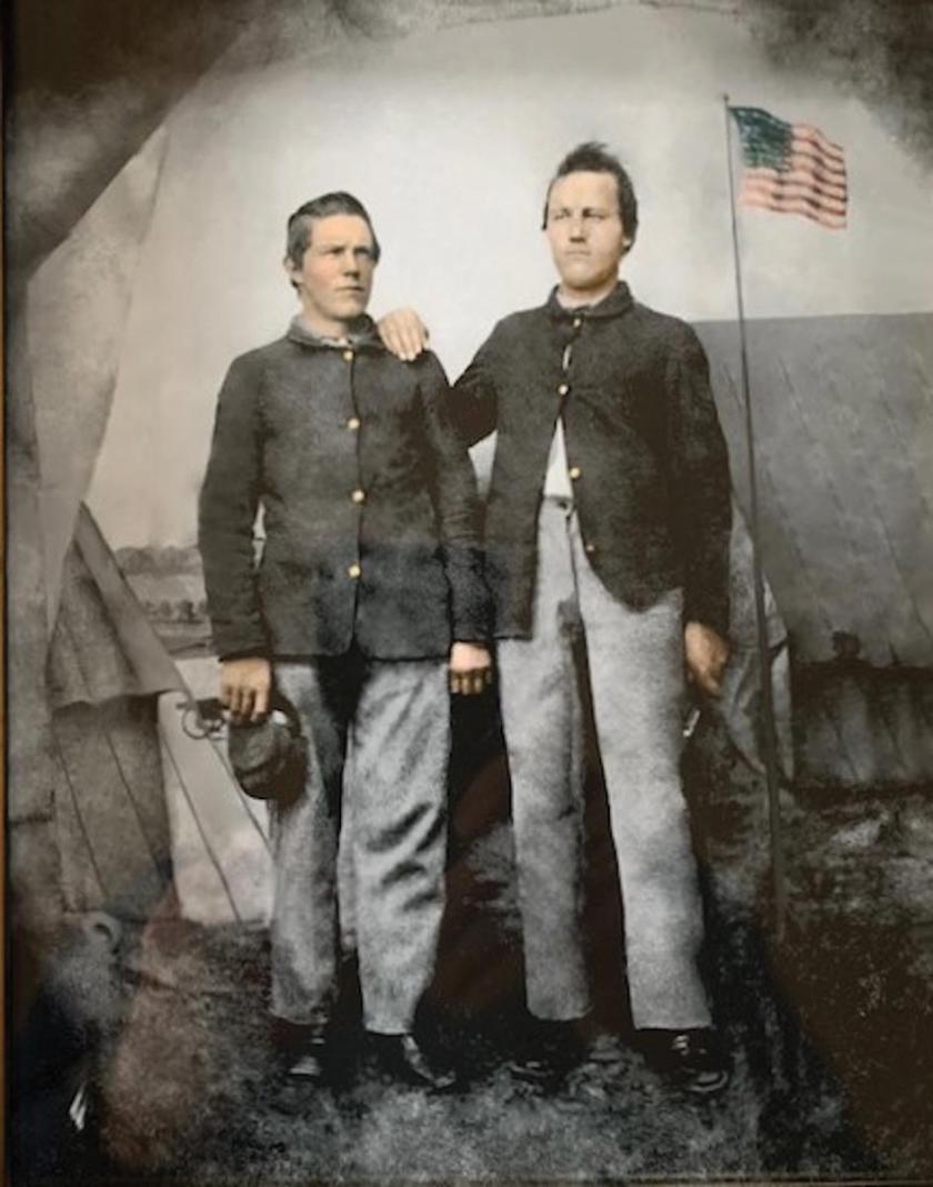 A colorized photo of George Thompson and friend