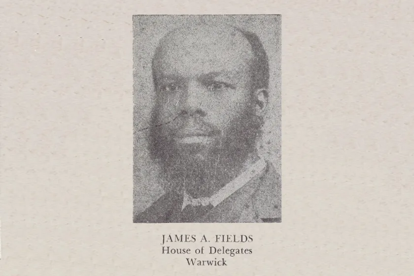 James A. Fields, a member of the House of Delegates from the counties of Elizabeth City, James City, Warwick, and York and the city of Williamsburg, in a portrait from in Luther Porter Jackson's Negro Office-Holders in Virginia, 1865–1895 (1945).
