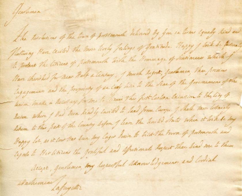 A letter from the Marquis de Lafayette to the Portsmouth Committee