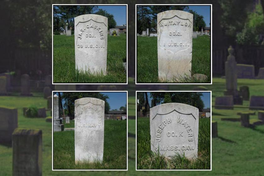 Location of graves at Mount Zion Community Cemetery: (left side from gate entrance): James Gaskins (3rd row), William Taylor (3rd row), John W. Langford (13th row), Joseph Waters (14th row)