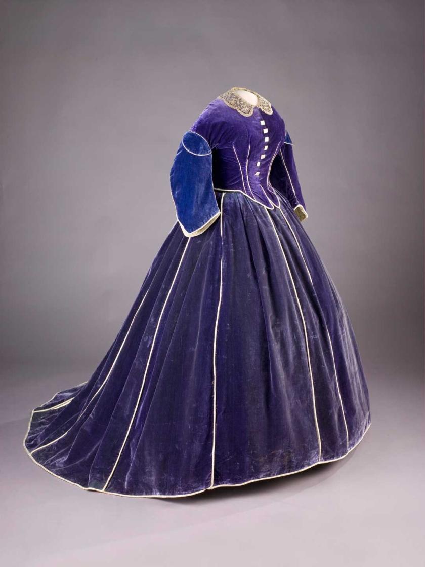 Elizabeth Keckley is believed to have made this purple velvet skirt with daytime bodice, which Mary Todd Lincoln wore during the 1861-1862 Washington winter social season.