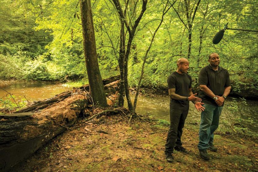 Mark and Damon Radcliffe being interview at New Market Heights Battlefield