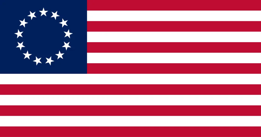 U.S. flag from 14 June 1777 to 1 May 1795 using a circular star pattern, known as the "Betsy Ross flag."