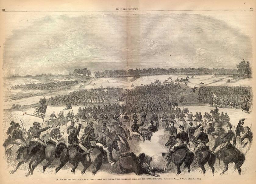 Illustration of Union cavalry attack at St. James Church on the Brandy Station Battlefield