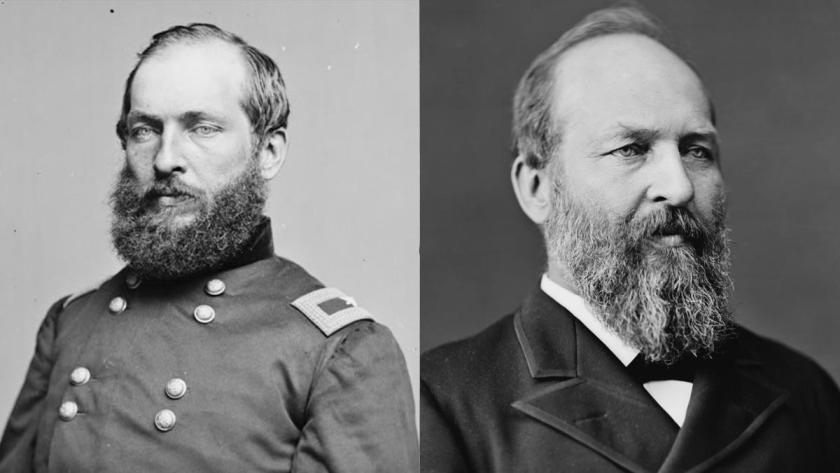 Photographs of Brig. Gen. James A. Garfield in 1863 and President Garfield's presidential portrait