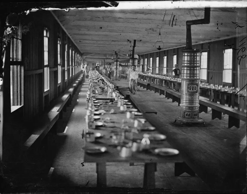 Washington, D.C. Mess hall at Harewood Hospital, heated by elaborate stoves