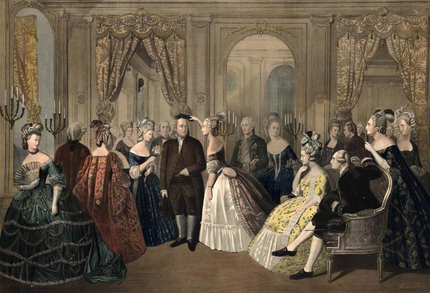 Anton Hohenstein's painting of Benjamin Franklin's reception at the Court of France in 1776.