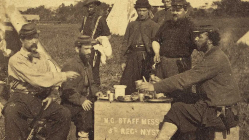 Zouaves and other soldiers at Fort Monroe, Va.