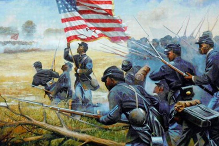 Sgt. Christian Fleetwood seizing the flag at the Battle of New Market Heights.