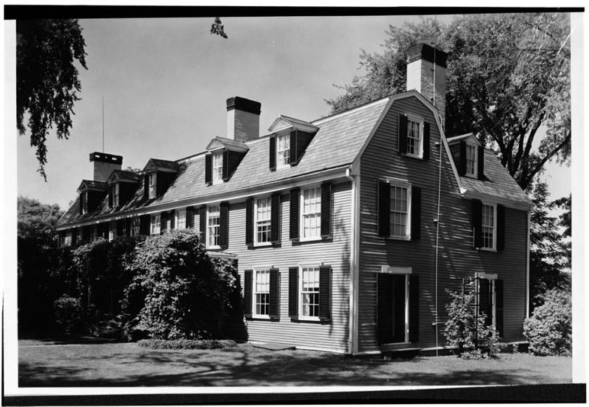 Black and white photograph of the Adams's mansion in Massachusetts 