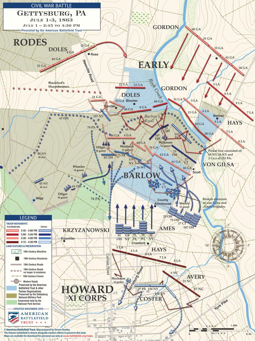 Gettysburg Battle Map | Barlow's Knoll | July 1, 1863