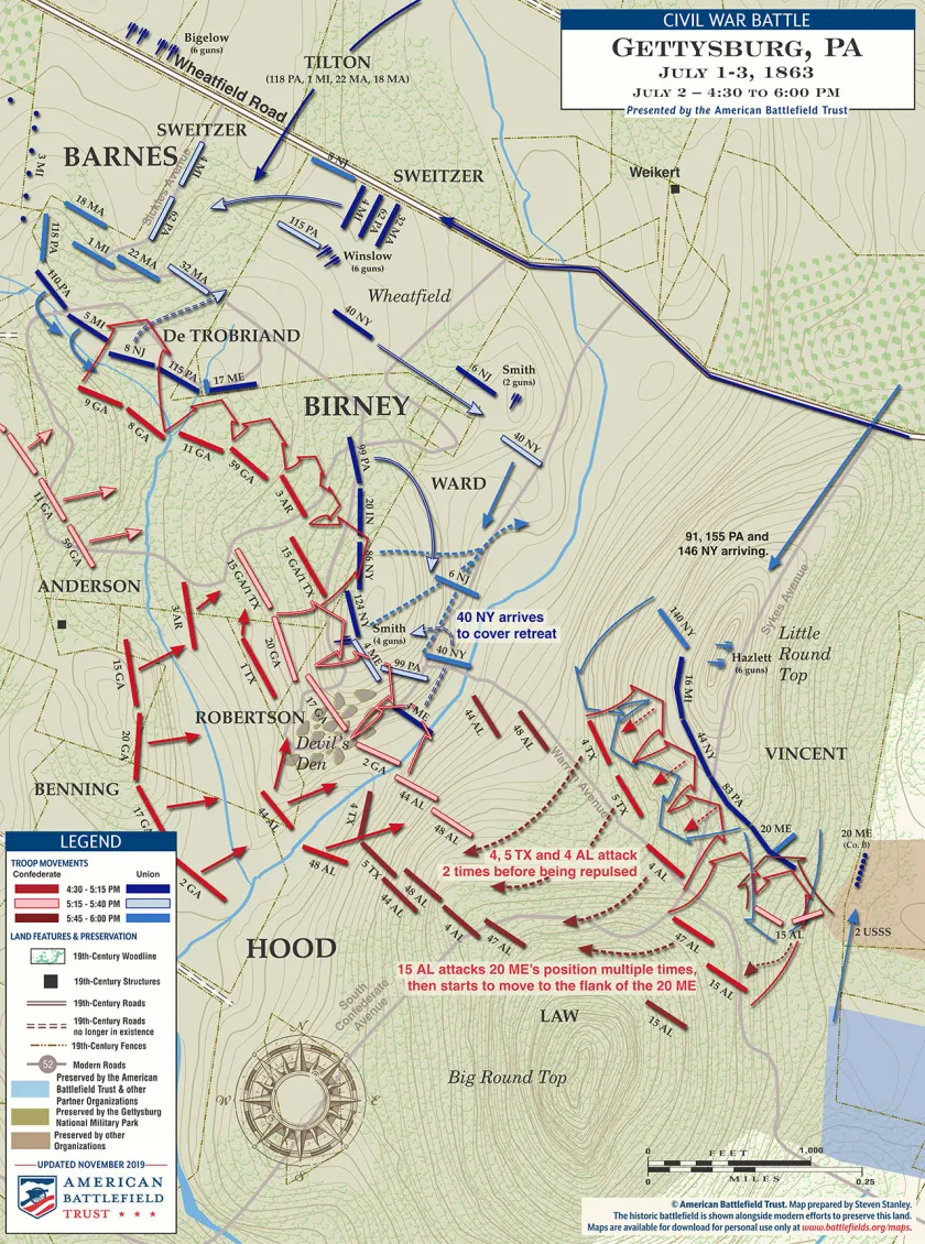 Gettysburg | Devil’s Den & Little Round Top | July 2, 1863 | 4:30 - 5:30 pm (November 2019)