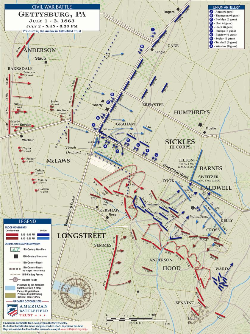 Gettysburg Map | Peach Orchard | July 2, 1863 - 5:45 - 6:30 pm