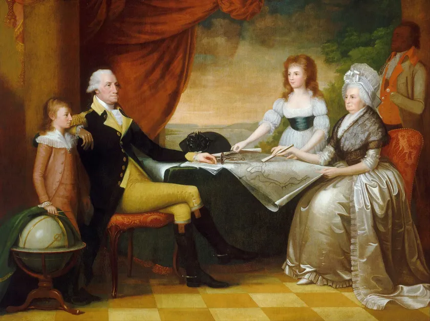 This is a family portrait of Martha, George, and two of their children.