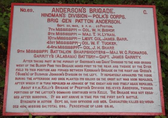 Brigade marker for Andersons Brigade during the Battle of Chickamauga