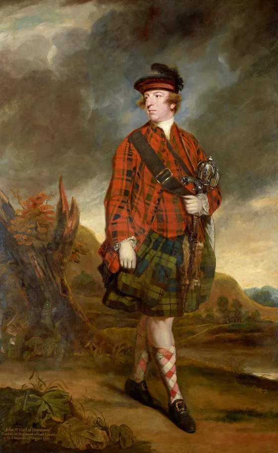 Full-length oil portrait of John Murray, 4th Earl of Dunmore, painted by Sir Joshua Reynolds in 1765.