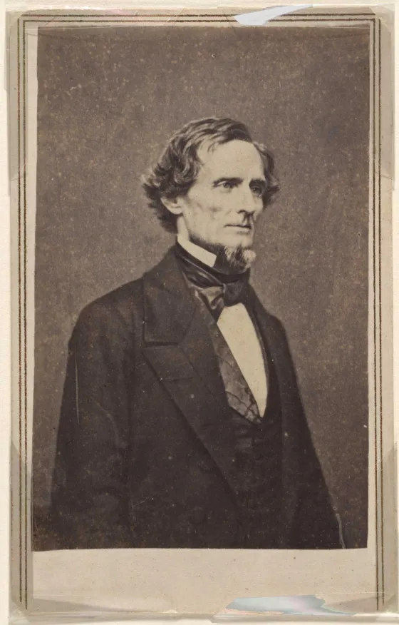 Head-and-shoulders portrait of Jefferson Davis around 1860, wearing a dark coat and cravat and facing slightly to the right.