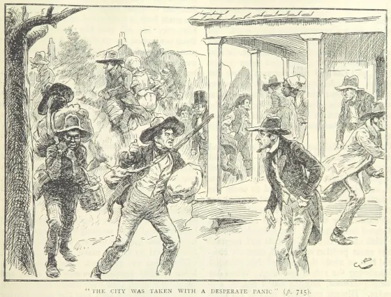Group of Confederate raiders looting