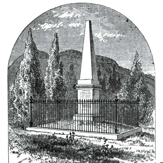An engraving of Wood's Monument in its original location