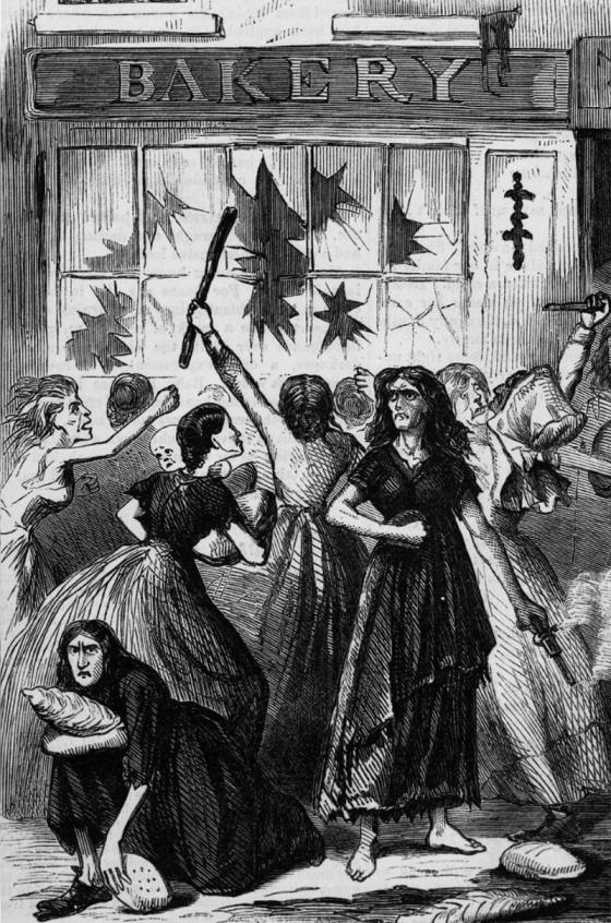 Frank Leslie's Illustrated Newspaper published this depiction of the Southern women participating bread riots in its May 23, 1863 edition