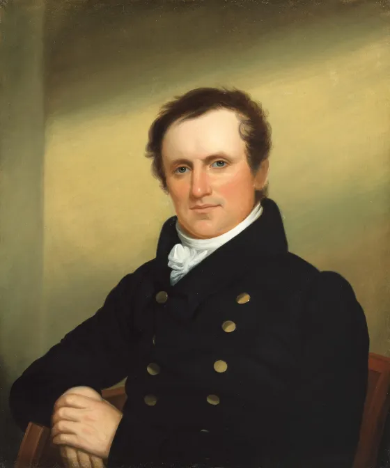 Oil portrait of American novelist James Fenimore Cooper, painted by John Wesley Jarvis in the early 19th century.