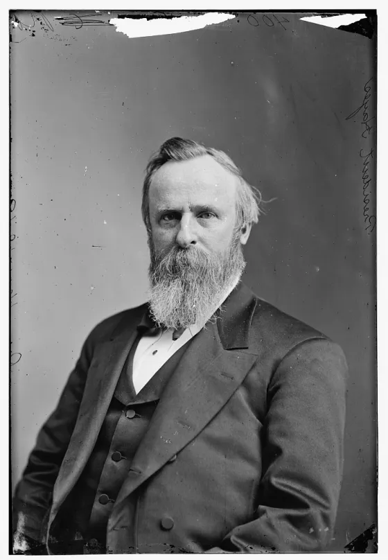 Black-and-white photographic portrait of President Rutherford B. Hayes, taken in the 1870s.