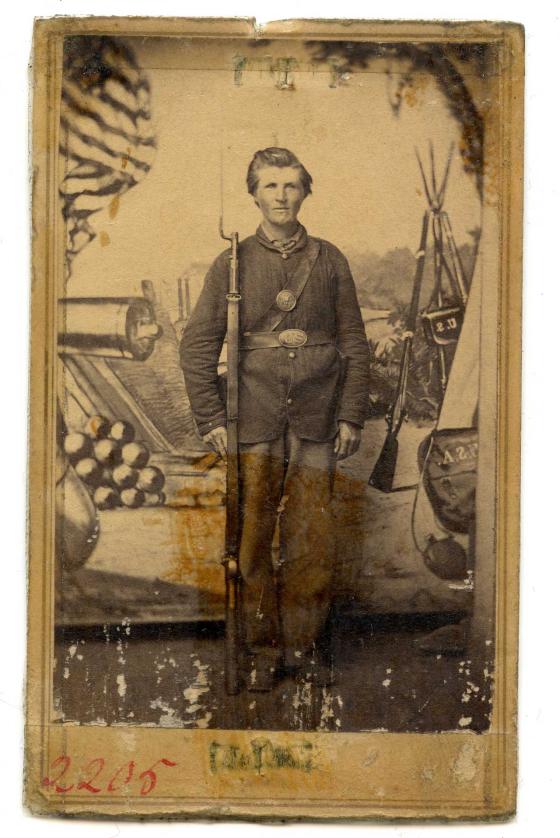 Soldier posing for portrait at Benton Barracks