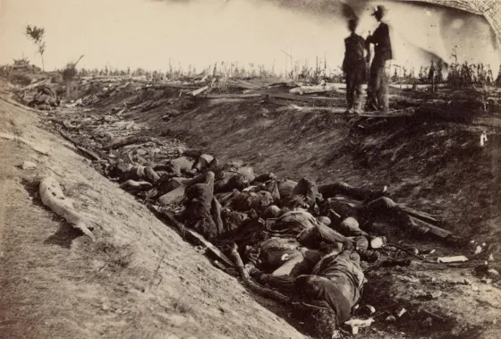 Image shows dead soldiers along Antietam's “Sunken Road.”