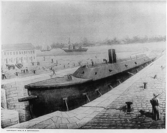 Merrimack or Virginia in dry dock at Gosport