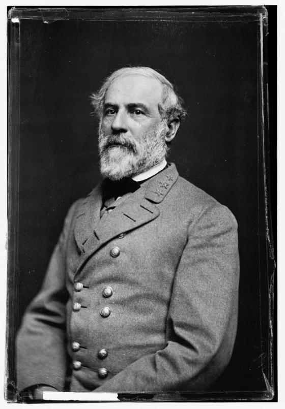 This is a portrait photograph of Robert E. Lee. 