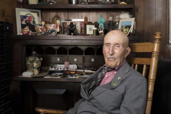 Edwin C. Bearss is seen at his desk at his home in Virginia.