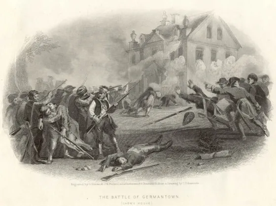 This is a sketch depicting gunfire at the Battle of Germantown.