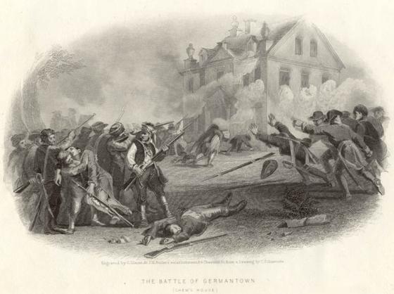 This is a sketch depicting gunfire at the Battle of Germantown. 
