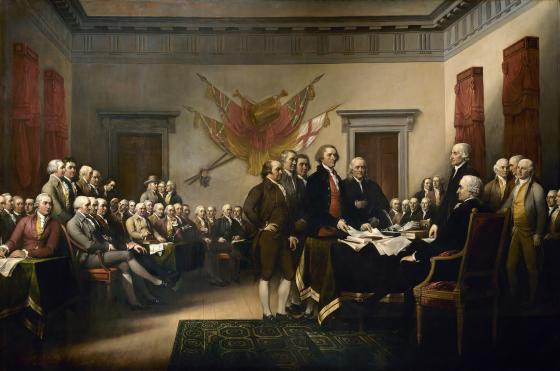 Founding Fathers with the Declaration of Independence