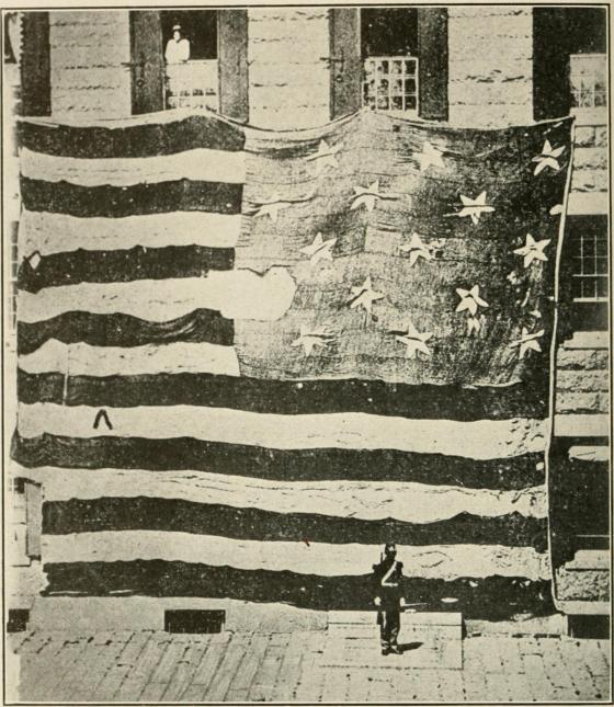 This is a photograph taken in 1873 by George Henry Preble of the flag that flew over Fort McHenry on the morning of September 14, 1814.