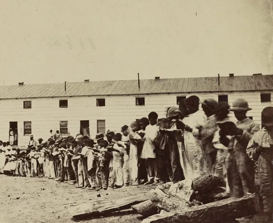 This is a photograph of African Americans at Camp Barker.