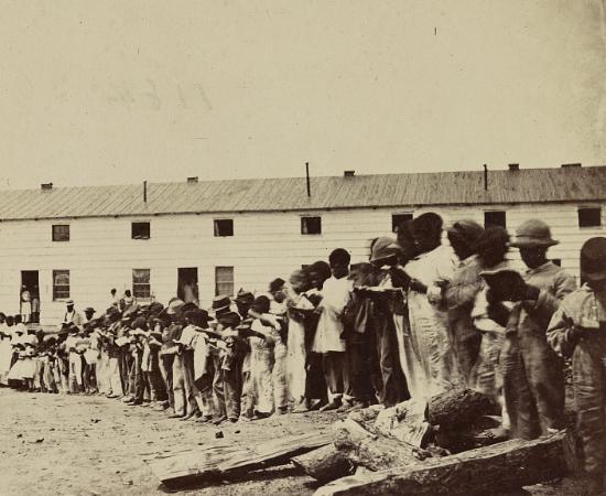 This is a photograph of African Americans at Camp Barker. 