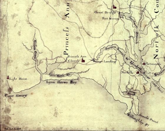 This is a map of the area around Norfolk, Virginia, 1775.