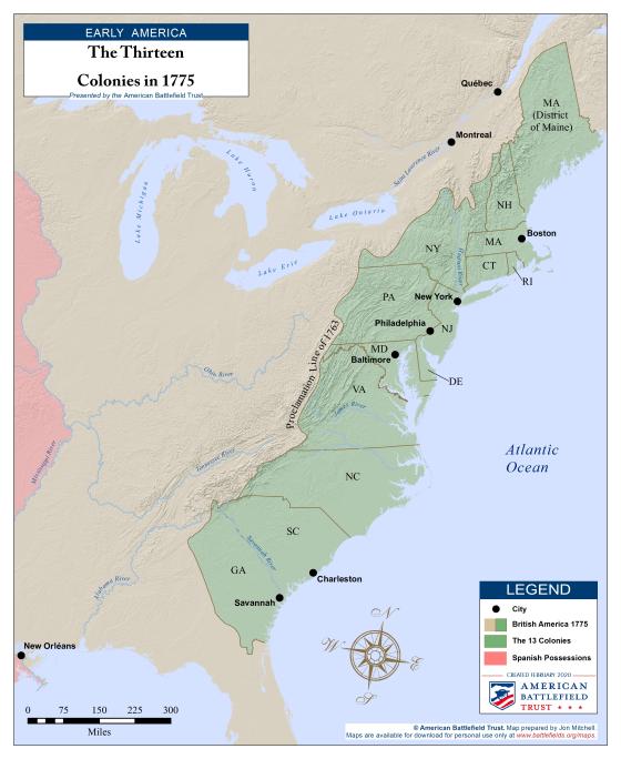 This is a map of the Thirteen Colonies. 