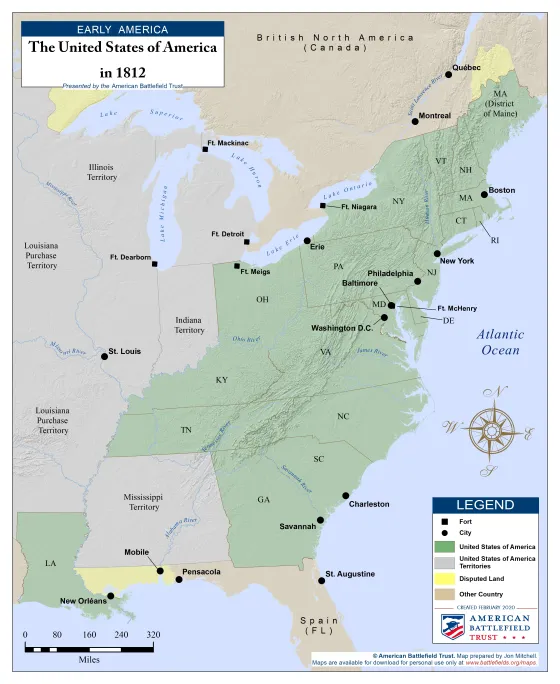 This is a map of the United States in 1812.
