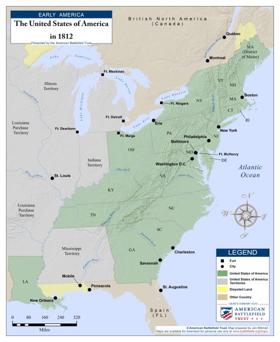 This is a map of the United States in 1812. 