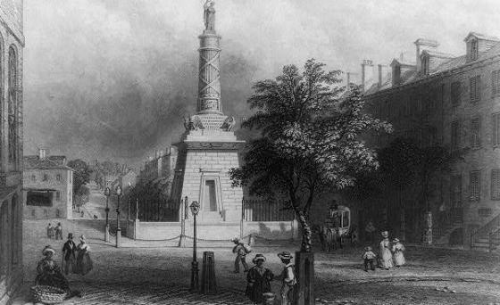This is an 1838 engraving of a view of the Battle Monument.