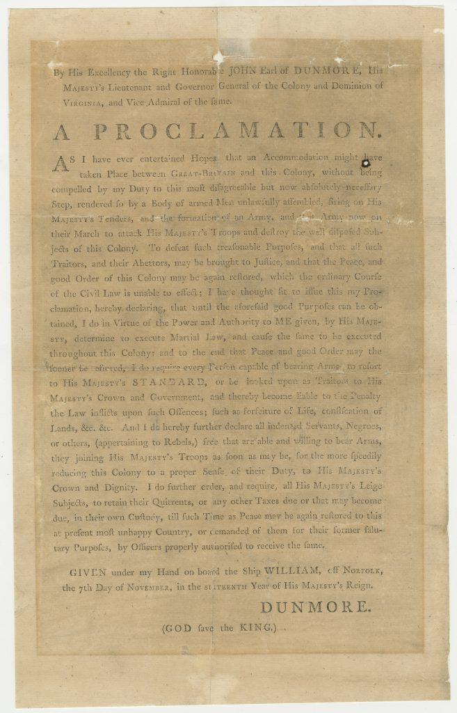 Image of Lord Dunmore's proclamation