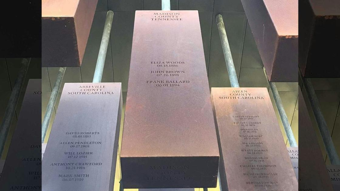 Memorial column for Madison County, Tenn., at the National Memorial for Peace and Justice in Montgomery, Ala.