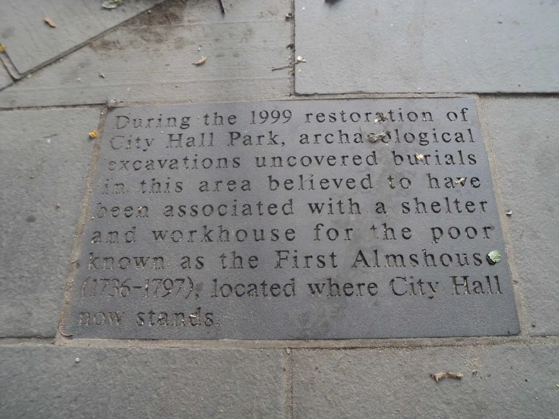 First Almshouse Site Marker at City Hall Park, New York City