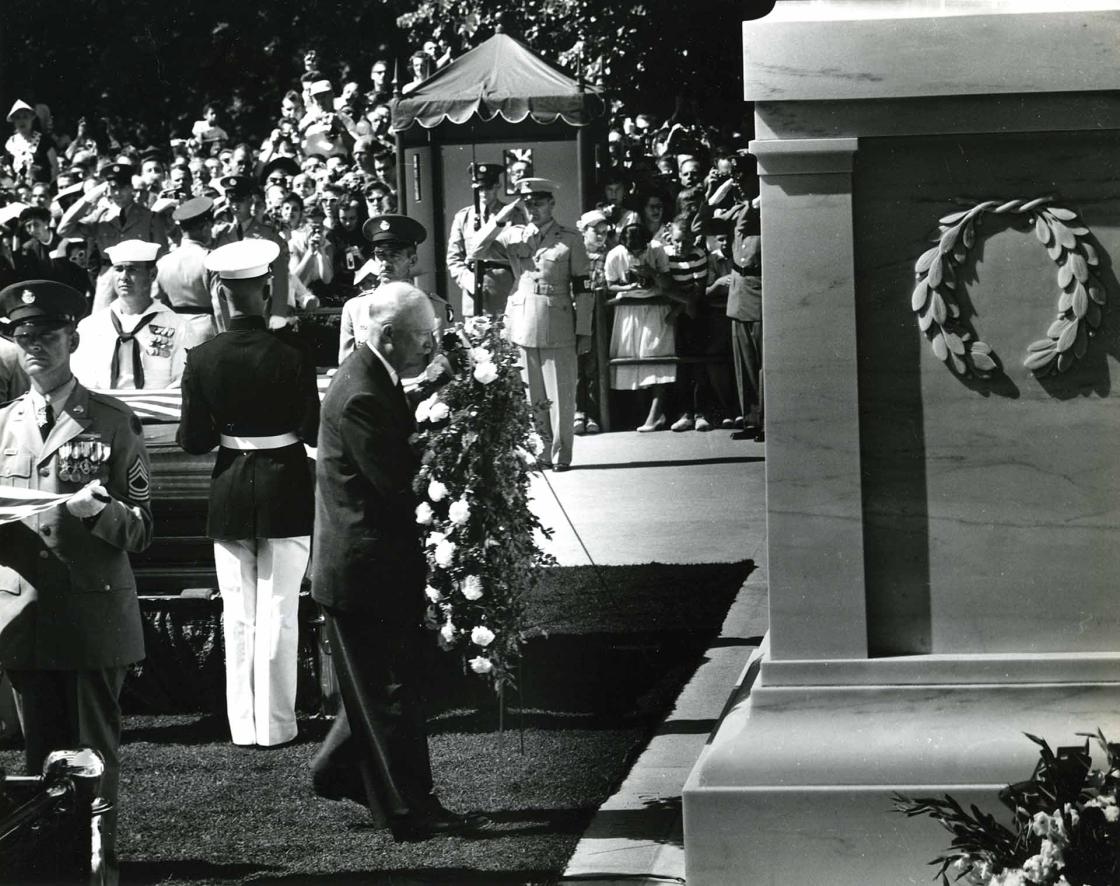 President Eisenhower lays a wreath at the Tomb of the Unknown on May 30, 1958.
