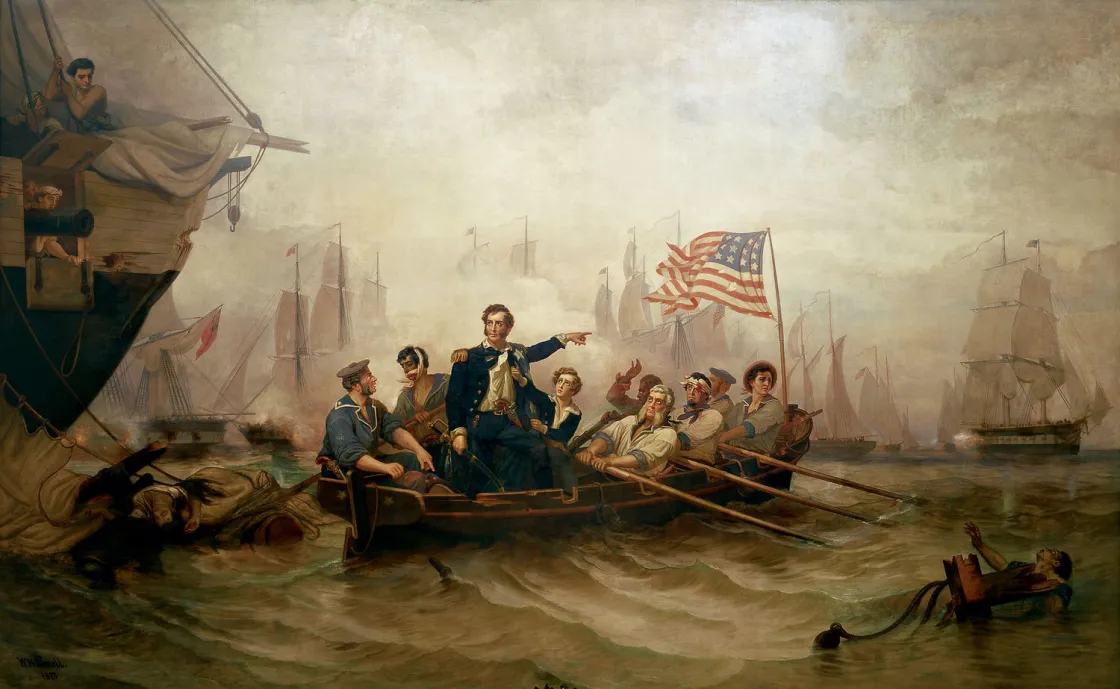 Depiction of Oliver Hazard Perry at the Battle of Lake Erie